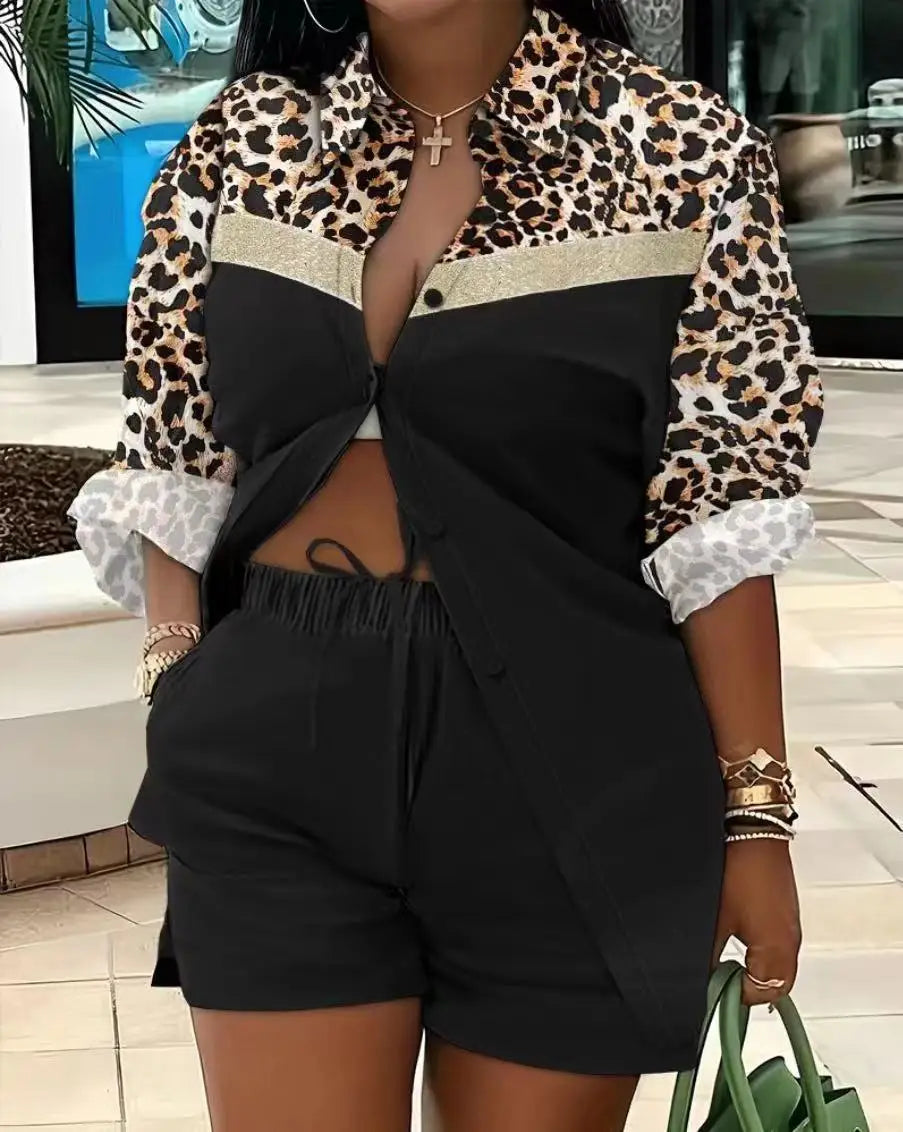 2025 Spring Autumn Casual Woman Sets Fashion Shirt Printed Button Shirt&Shorts Streetwear Shorts Pant Outfit Suit Two Piece Set