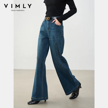 VIMLY Women's Pants Baggy Jeans Loose Vintage Clothing Autumn 2025 Elegant Washed Pockets Wide Leg Jeans Trousers Ladies 30285