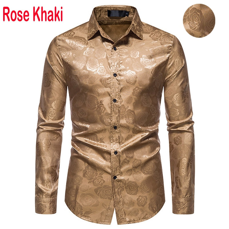 Men's Floral Black Dress Shirts 2022 Stylish New Long Sleeve Steampunk Shirt Men Party Club Bar Social Shirt Male Chemise Homme