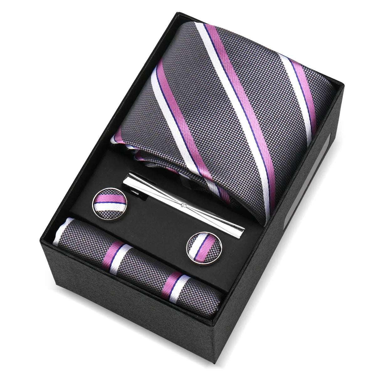Luxury 8cm Tie For Men Handkerchief Cufflink Tie Clip Set Man Wedding Gravata Suit Accessories Brand Business Necktie Box Gift