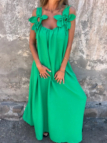 V-neck Solid Color Short Sleeved Lace Up Women's Dress High Street Fashion Elegant Commuting Style Summer Dresses