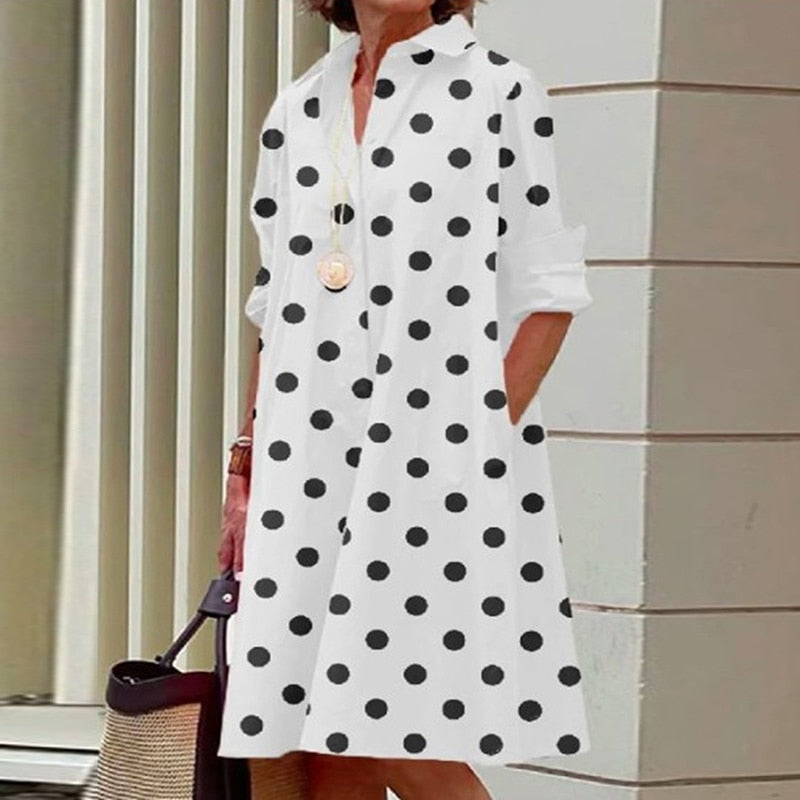 Sexy Autumn New Simple Shirt Dress Casual Solid Color Long Sleeves Fashion Turn-down Collar Pocket Dresses