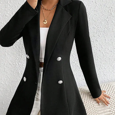Fashion Autumn Women Coats Black New Winter Streetwear Solid Suit Collar Button Elegant Coat Trench Slim Versatile Clothing Lady