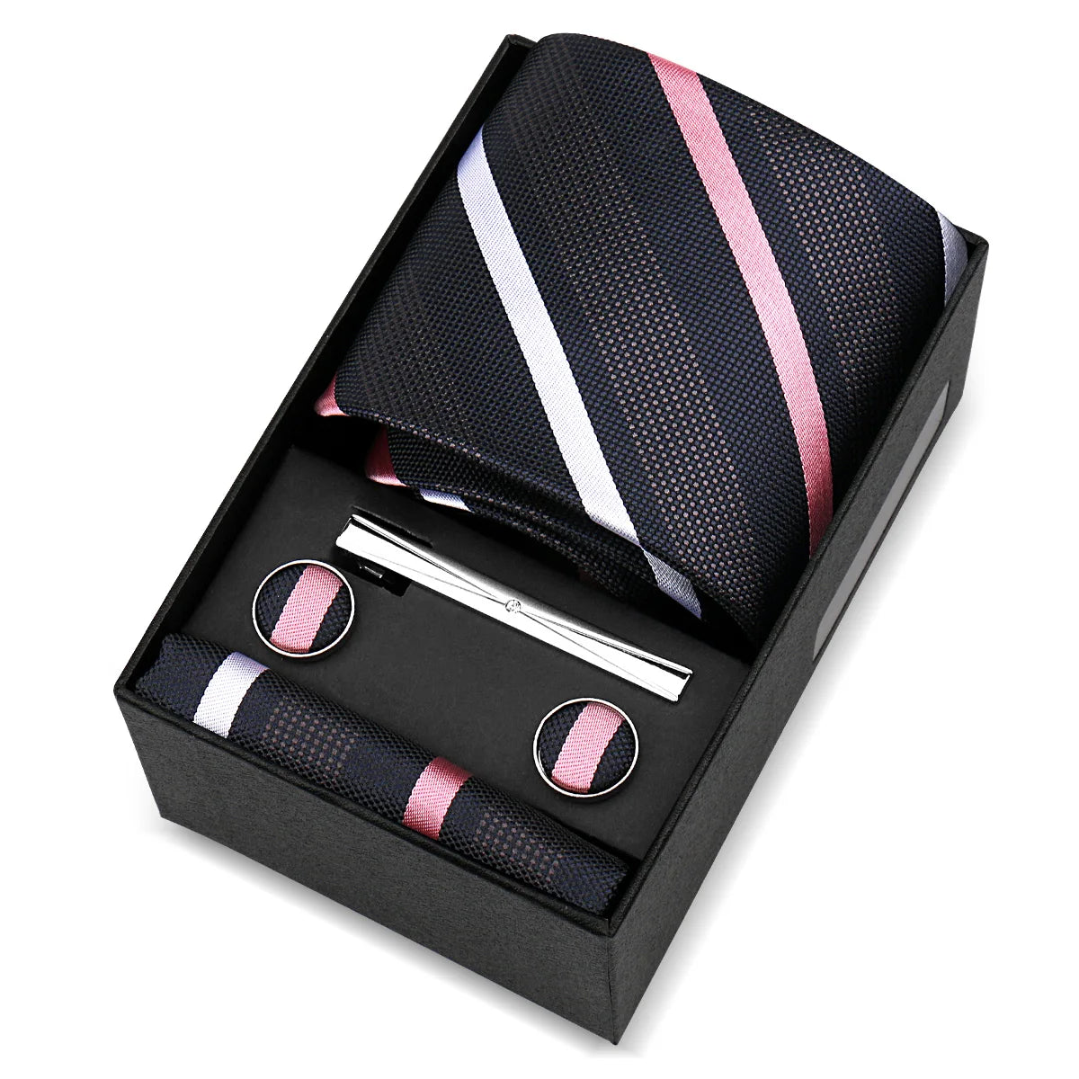 Luxury 8cm Tie For Men Handkerchief Cufflink Tie Clip Set Man Wedding Gravata Suit Accessories Brand Business Necktie Box Gift