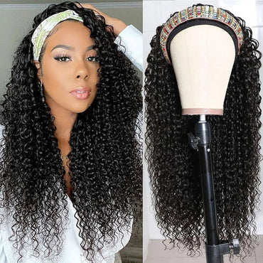 Kinky Curly Headband Human Hair Wig No Glue Brazilian Human Hair Wig Deep Curly Headband Wig for Women Human Hair Wig