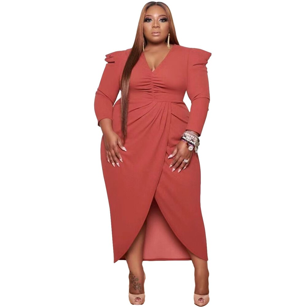 Sexy Women's Clothing Sexy New Style Long Sleeve V Neck Urban Plus Size Evening Dress