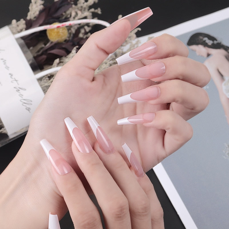 24pcs Strawberry Girl Long Ballet False Nails Art Removable Acrylic Press On Nail Tips