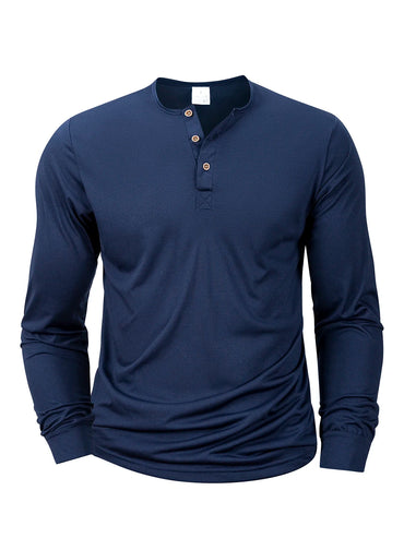 Mens Long Sleeve Henley Neck T-shirt Slim Fit Bottoming Tshirt Casual Button Shirt Comfortable Fitness Tee Cozy Top
