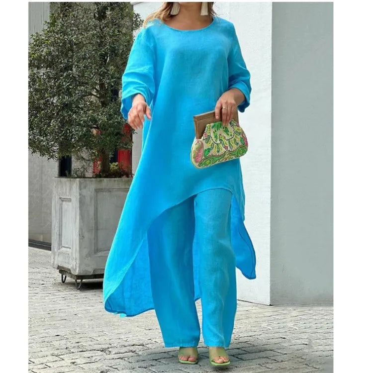 Summer Cotton Linen Casual Home 2 Piece Set For Women 2025 Fashion White Long Sleeve Shirt And Shorts Two Piece Sets Tracksuit