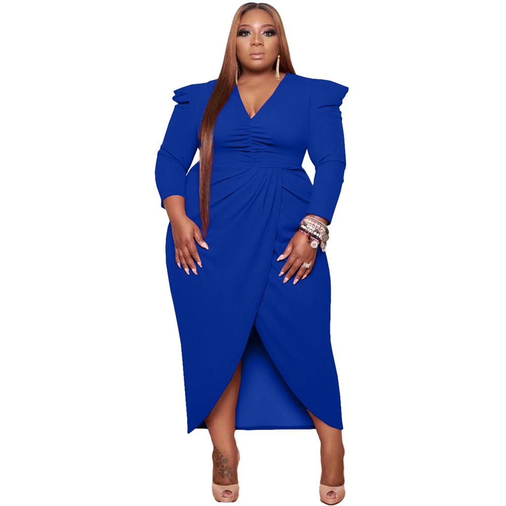 Sexy Women's Clothing Sexy New Style Long Sleeve V Neck Urban Plus Size Evening Dress