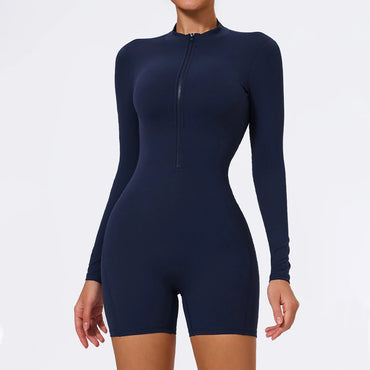 Summer V Back Scrunch One-Piece Suit Push Up Sports Jumpsuit Woman Fitness Zipper Overalls Workout Rompers Women Gym Bodysuits