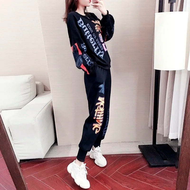 Casual Sweat Suits 2025 Spring Autumn New Women's Tracksuit Fashion Loose Long Sleeved Tops And Pants 2 Two Piece Set For Women