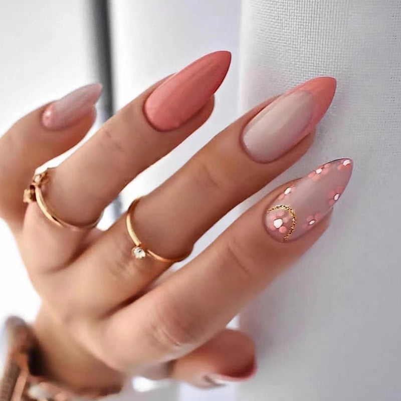 24pcs Strawberry Girl Long Ballet False Nails Art Removable Acrylic Press On Nail Tips