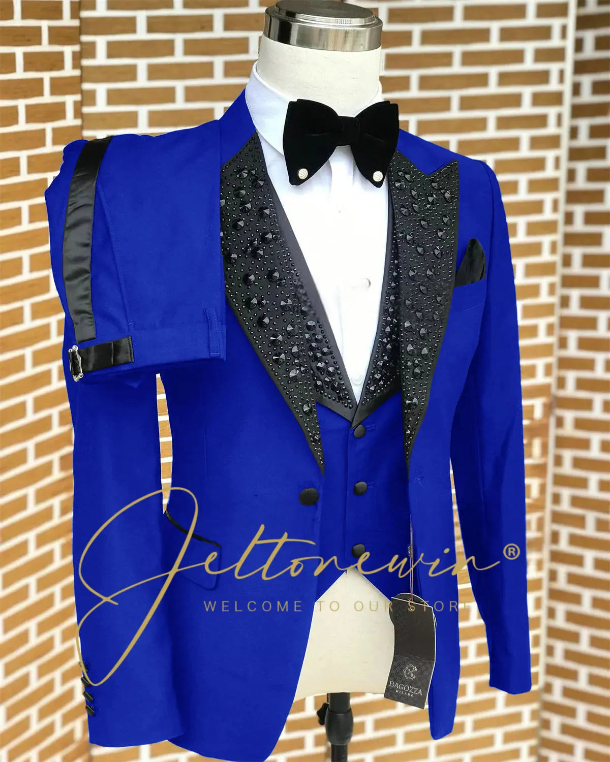 Black Men Suits Luxury Stone Crystal Tuxedos Bespoke Groom Wear 3 Pieces Business Male Prom Blazers Slim Fit Custome Homme