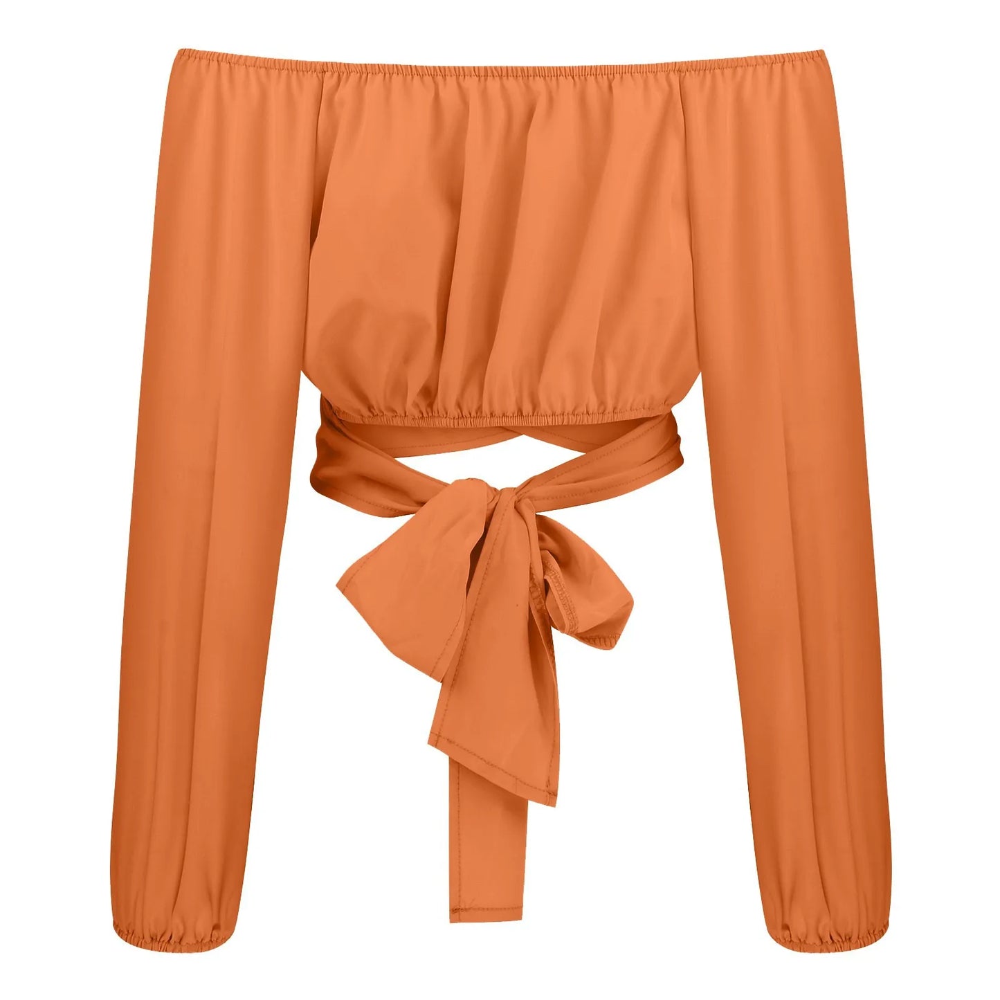 Women Sexy Off Shoulder Blouse Chic and Elegant Printing Lantern Long Sleeve Lace Up Bow Cropped Tops Casual Slim Shirts 2024