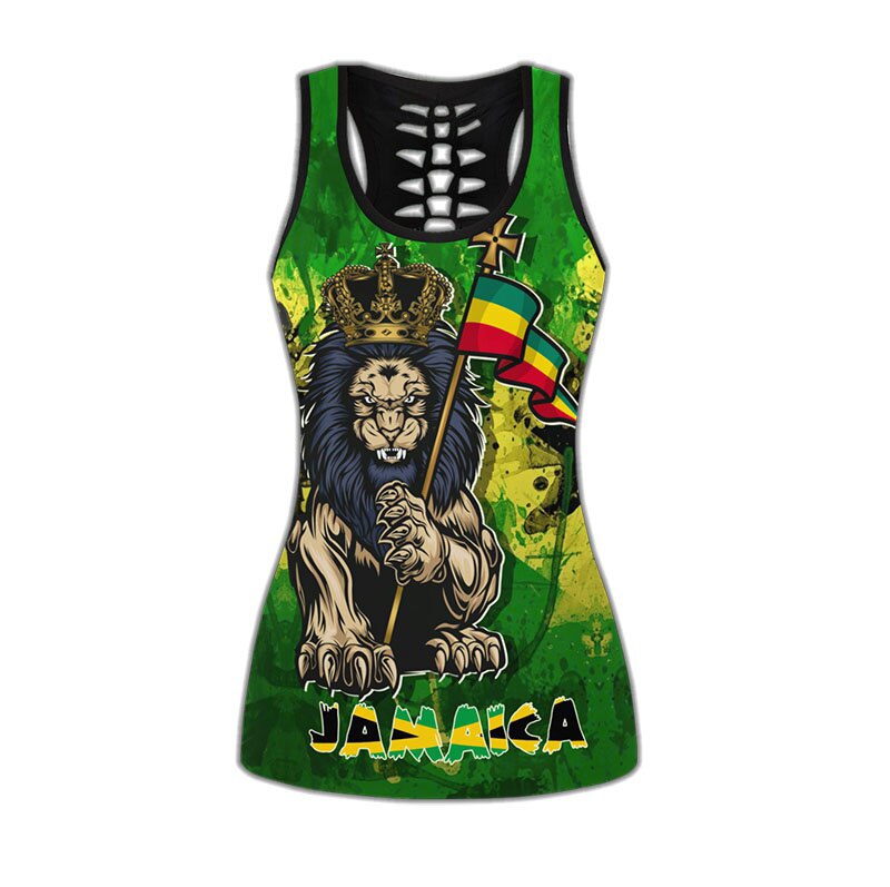 Women's Fashion Summer 3D Jamaica Combo Outfit Print Sleeveless Tank Top and Leggings