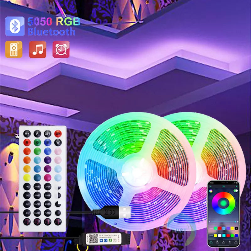 Color RGB 5050 LED Strip Bluetooth Tape Decor for Room LED 10m 15m 20m –  Mega Mart Center