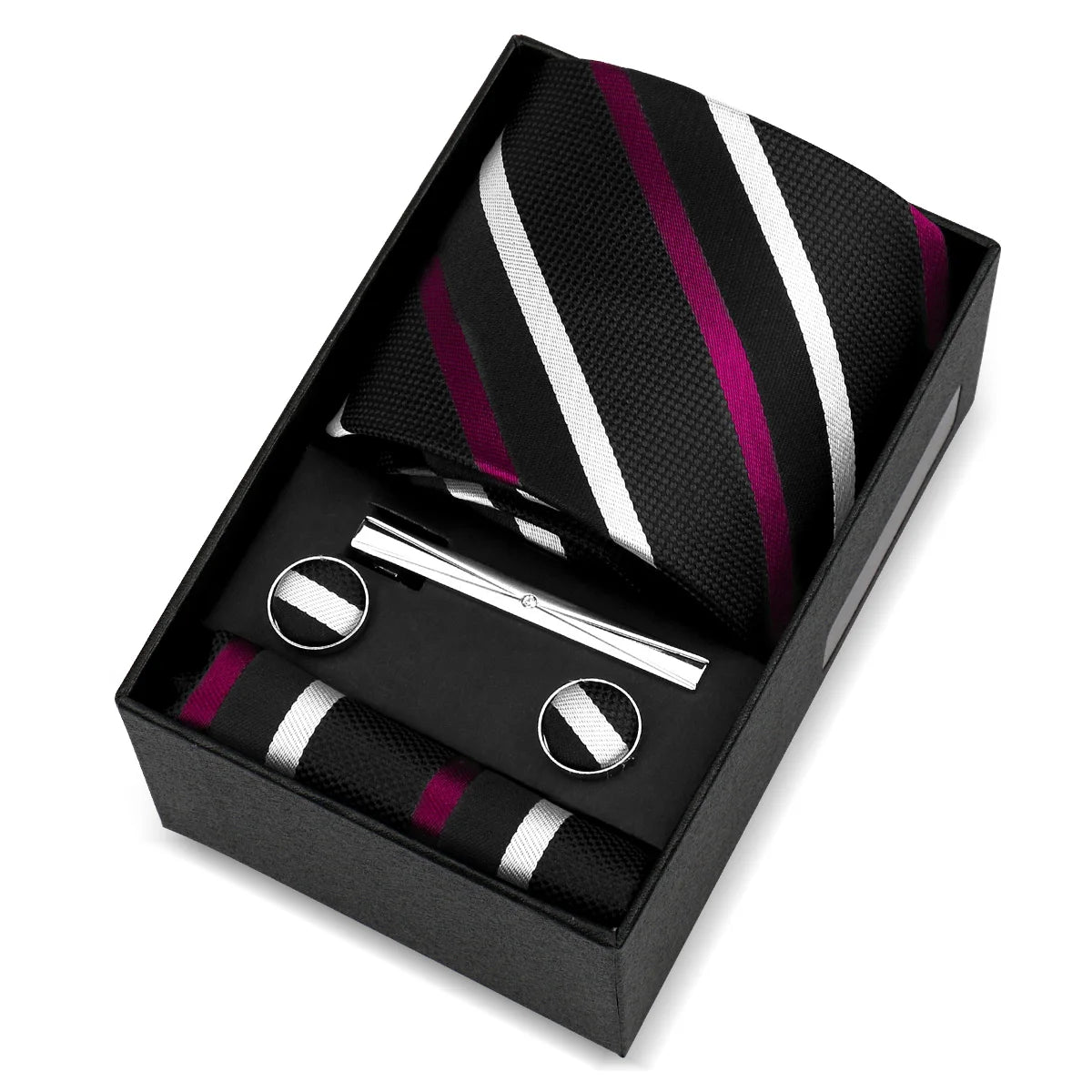 Luxury 8cm Tie For Men Handkerchief Cufflink Tie Clip Set Man Wedding Gravata Suit Accessories Brand Business Necktie Box Gift