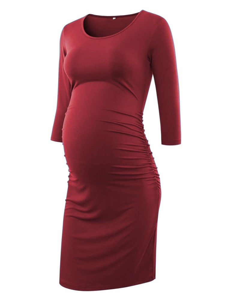 Liu&Qu Maternity Dresses Women Side Ruched Pregnany Dress Bodycon Pregnant Clothes Casual Mama Short Sleeve Wrap Baby Showers