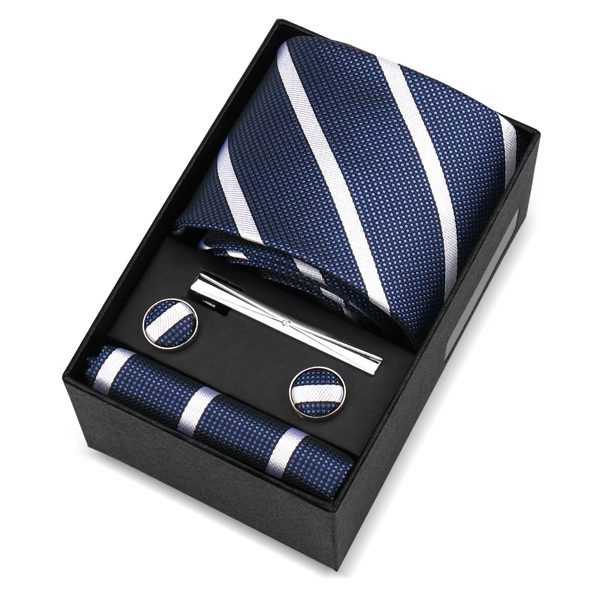 Luxury 8cm Tie For Men Handkerchief Cufflink Tie Clip Set Man Wedding Gravata Suit Accessories Brand Business Necktie Box Gift