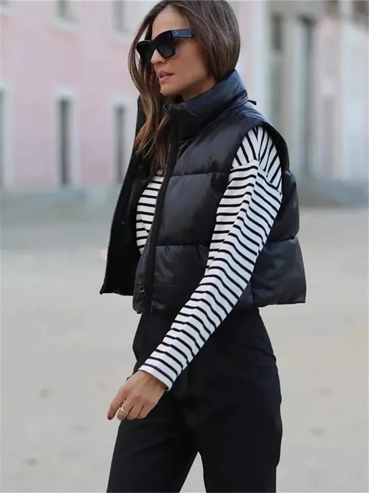 2022 Casual Woman Black Loose Short Vest Female Fashion Oversized Solid Color Tank Ladies Basic Warm Sleeveless Jacket