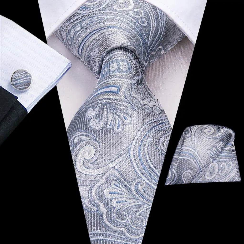 Hi-Tie Champagne Floral Paisley Silk Elegant Tie For Men Groom Wedding Men Necktie Pocket Square Cufflink Accessory Wholesale