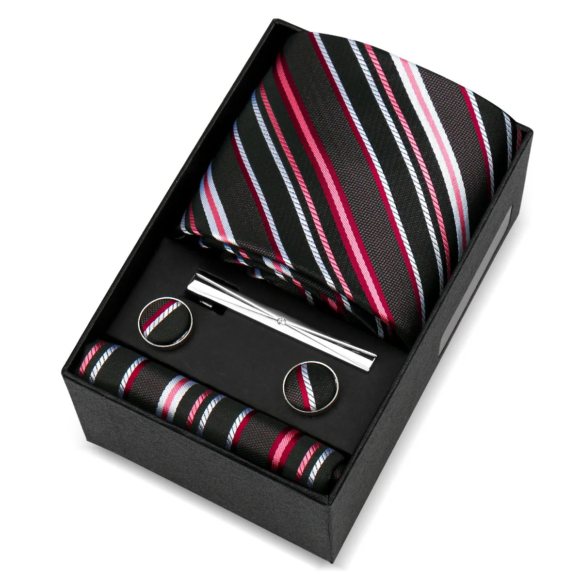 Luxury 8cm Tie For Men Handkerchief Cufflink Tie Clip Set Man Wedding Gravata Suit Accessories Brand Business Necktie Box Gift
