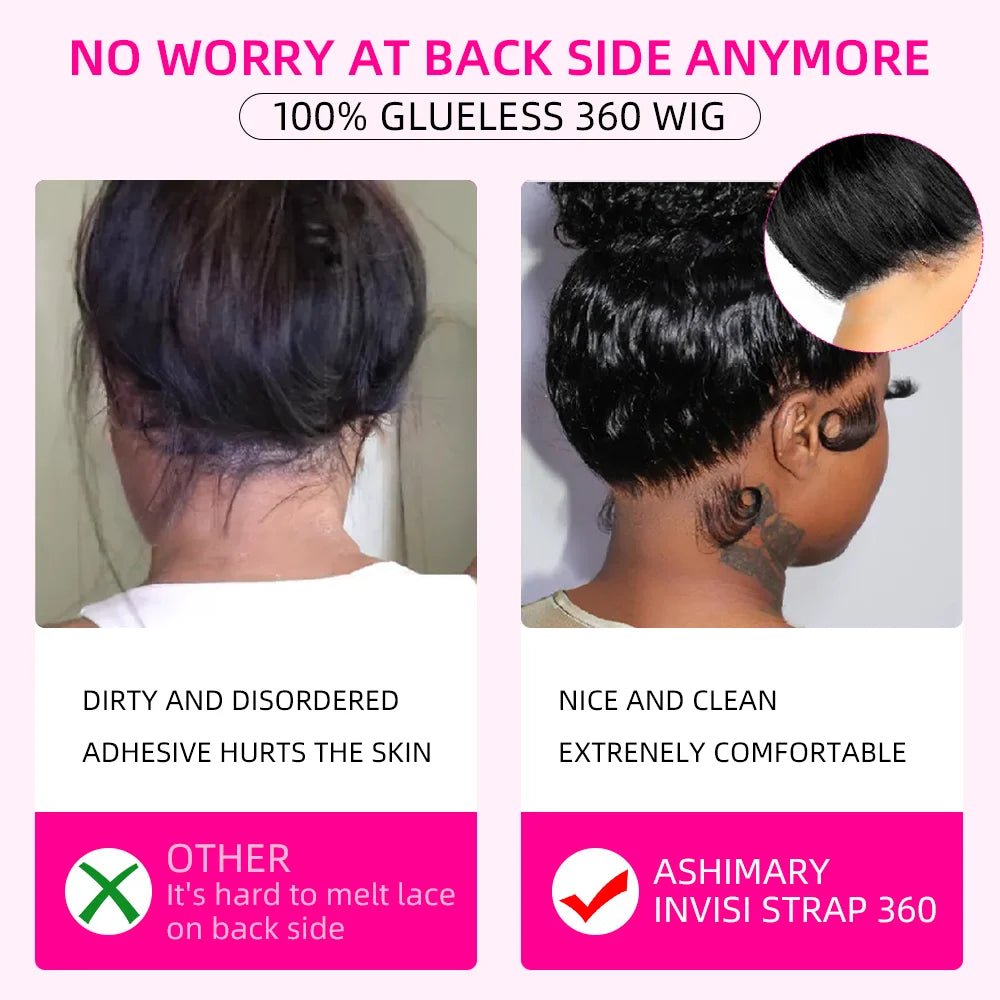 Invisi Strap 360 Glueless Full Lace Front Wigs Human Hair HD Straight 13x4 Lace Frontal Wig Pre Plucked Drawstring Wig for Women