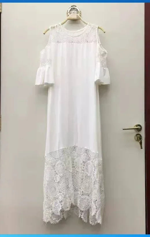 2025 Women's Lace Stitching Ruffle Short-Sleeved Strapless Dress Elegant Ladies' Summer Evening Club Party Dresses Woman Vestido