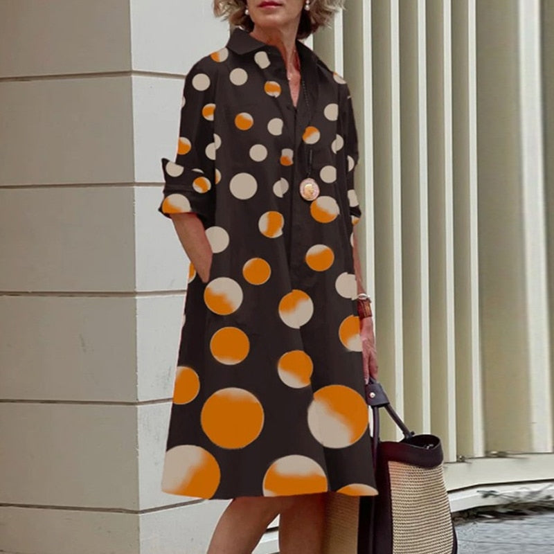 Sexy Autumn New Simple Shirt Dress Casual Solid Color Long Sleeves Fashion Turn-down Collar Pocket Dresses