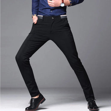Black Suit Pants for Men's Fashion Business Casual Pants Male Formal Dress Pants Elastic Straight Office Pants Man Navy Blue