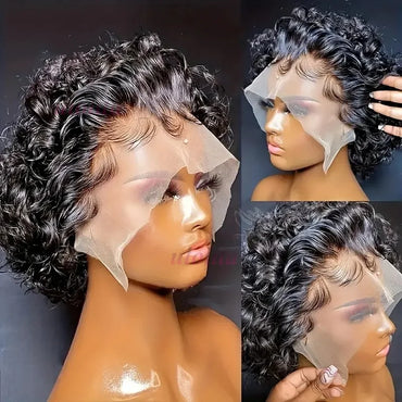 Pixie Curls 100% Human Hair 13x4 Lace Frontal Wigs Pixie Cut Short Bob Human Hair Wig Transparent Lace Front Human Hair Wig