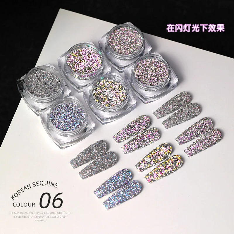 8 Color Laser Reflective Diamond Nail Powder Holographic Sparkly Glitter Crystal Sequins Pigment UV Gel Polish Nail Decoration