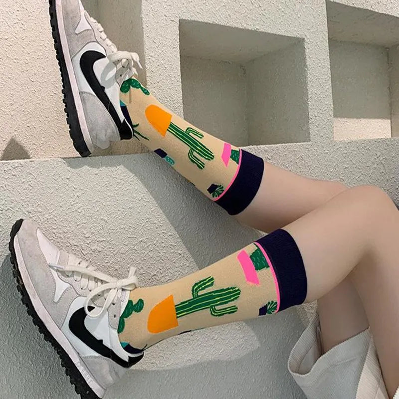 Fashion Colorful Autumn Winter Stocking Women's Socks Plant Hedgehog Slothsi Cotton Socks Personality Straight Trendy Socks