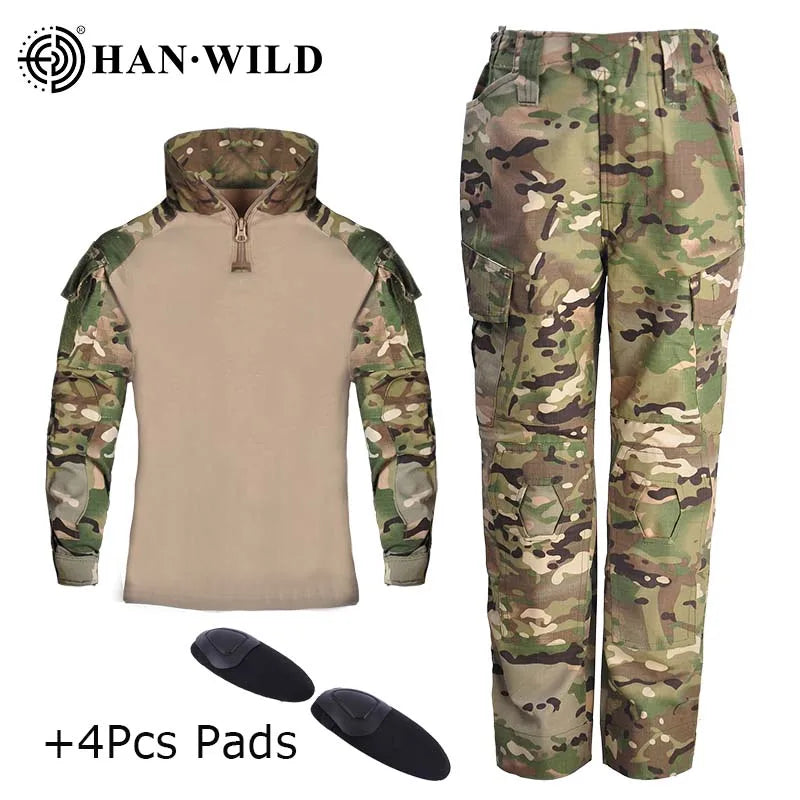 Children Tactical Suits Camouflage Suit Special Forces Combat Uniform Kids Outdoor Sport Training Sets with Knee Pads Camping