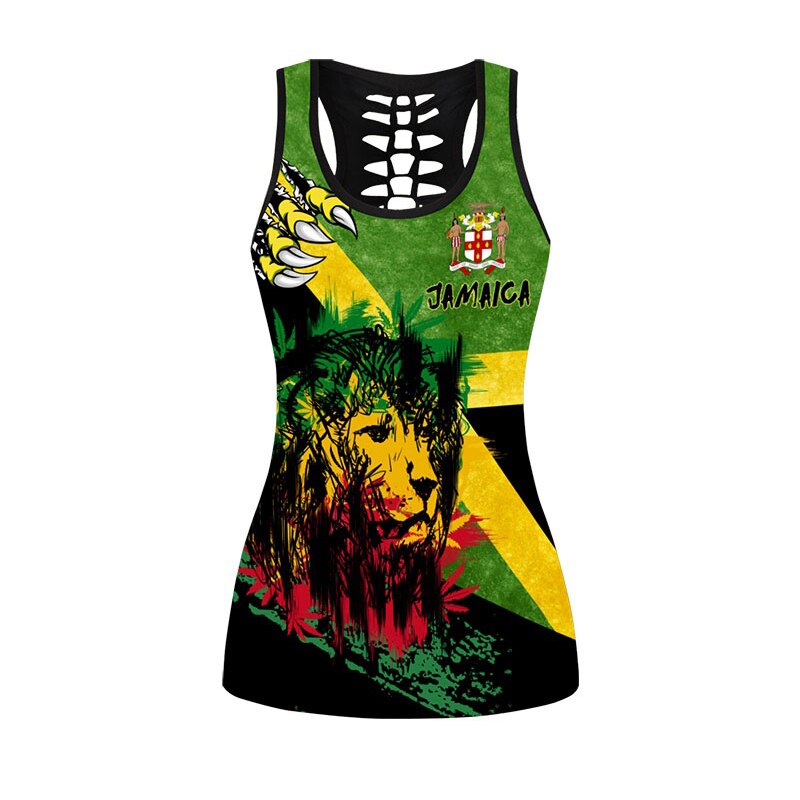 Women's Fashion Summer 3D Jamaica Combo Outfit Print Sleeveless Tank Top and Leggings