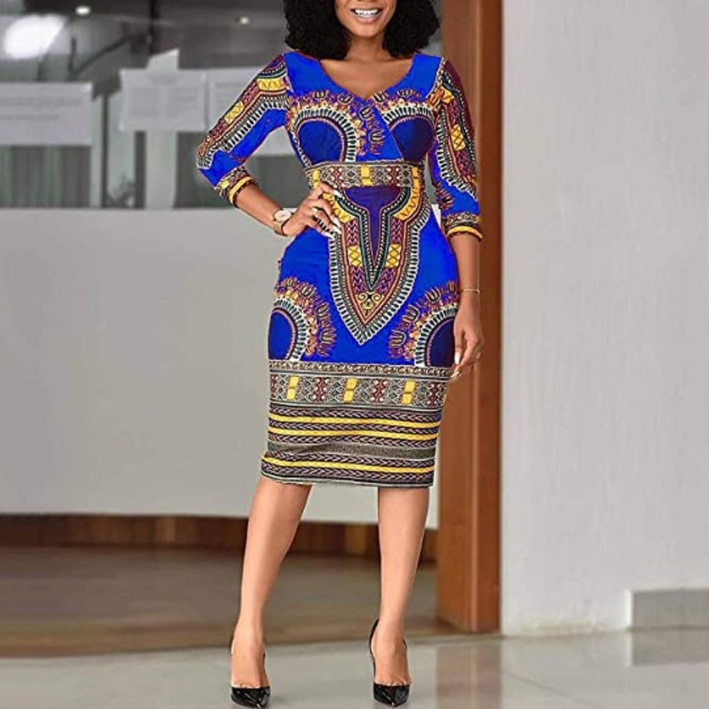 Sexy 2022 New Fashion Print Dress Waist Women's Ethnic Style Package Hip Skirt
