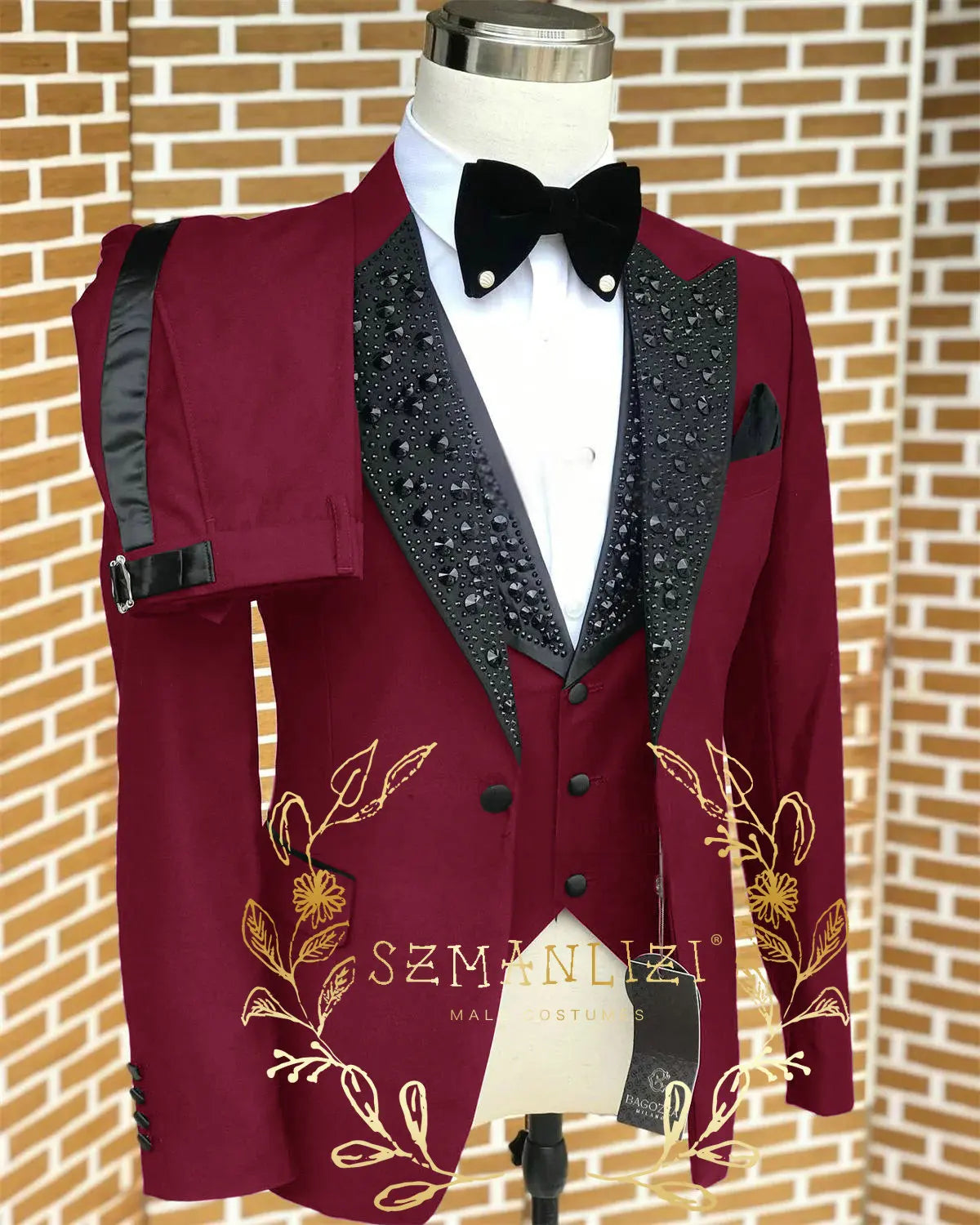 Black Men Suits Luxury Stone Crystal Tuxedos Bespoke Groom Wear 3 Pieces Business Male Prom Blazers Slim Fit Custome Homme