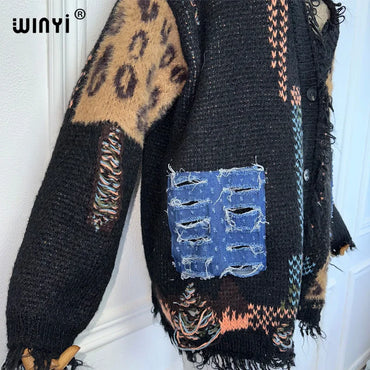 WINYI Make old holes and knit winter cardigan woman kimono party dress vintage abaya dubai luxur winter outfits for women coat