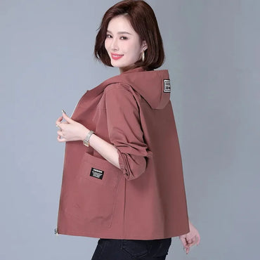 Women Jackets Hooded Summer Sun-proof Zipper Trench Coats Loose Windbreaker Solid Color Outerwear Breathable Lightweight Clothes