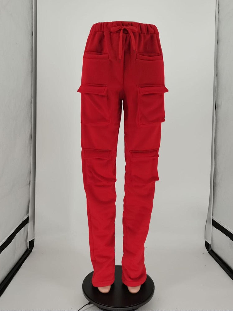 Sexy Women's Red Stacked Sweatpants High Waist Tracksuits Y2K Harajuku Joggers