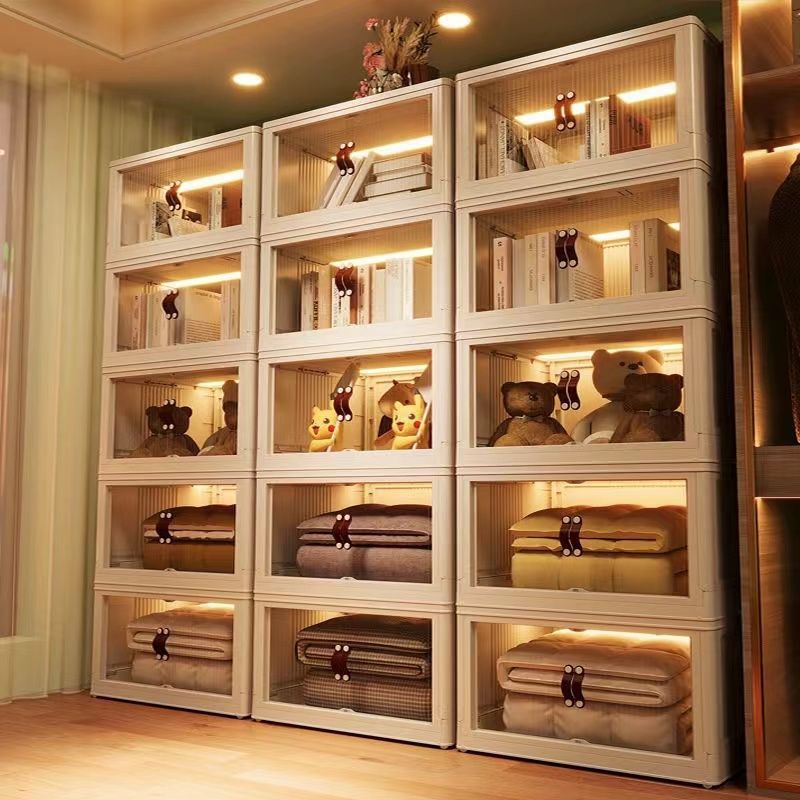 Large Capacity Stackable Storage Bins Double Door Open Save A Space Travel Organizer with Wheels Folding Wardrobe Containers