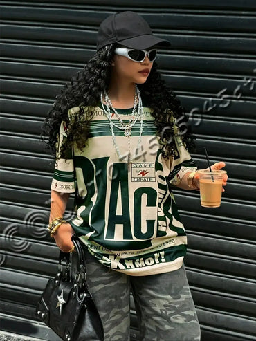 Summer Women Casual Round Neck Short Sleeve Letter Print Simple T-Shirt Daily Wear Graphic Tees Men's Round Neck T-shirt