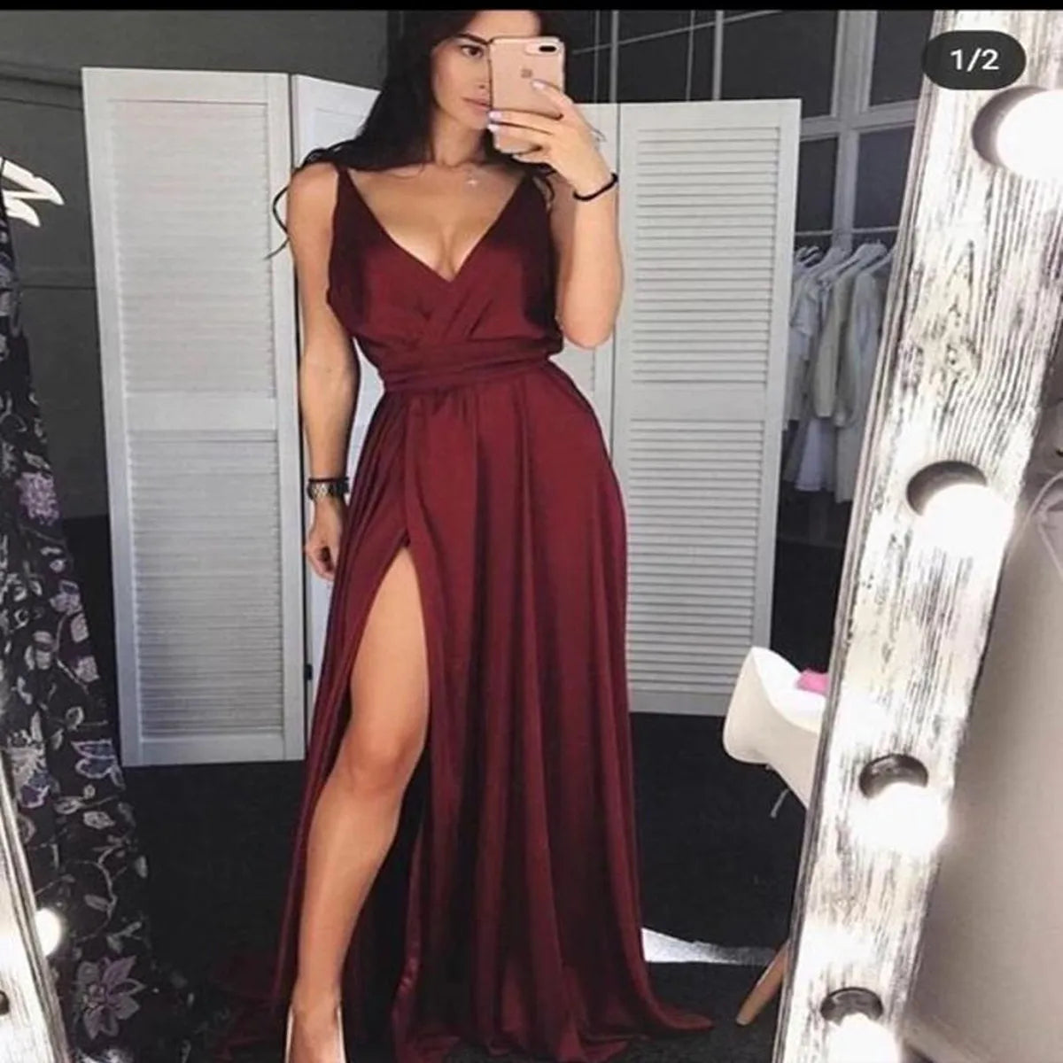 Sexy Burgundy Deep V-neck Side Split Prom Dress – Mega Mart Center