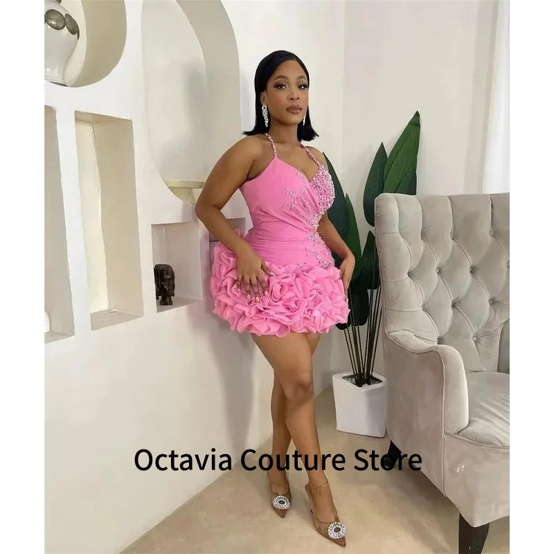 Modern Halter Sleeveless Cocktail Dress for Woman with Rhinestones Ruched Short Party Dresses De Gala Customized