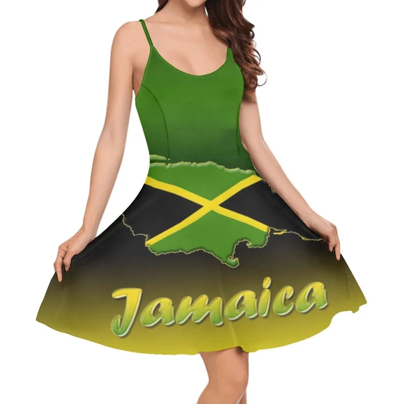 Summer Sleeveless Maxi Dress Jamaica Flag Design Women Elegant Vestidos Feminino Outfits One Piece Lady Sundress Print on Demand