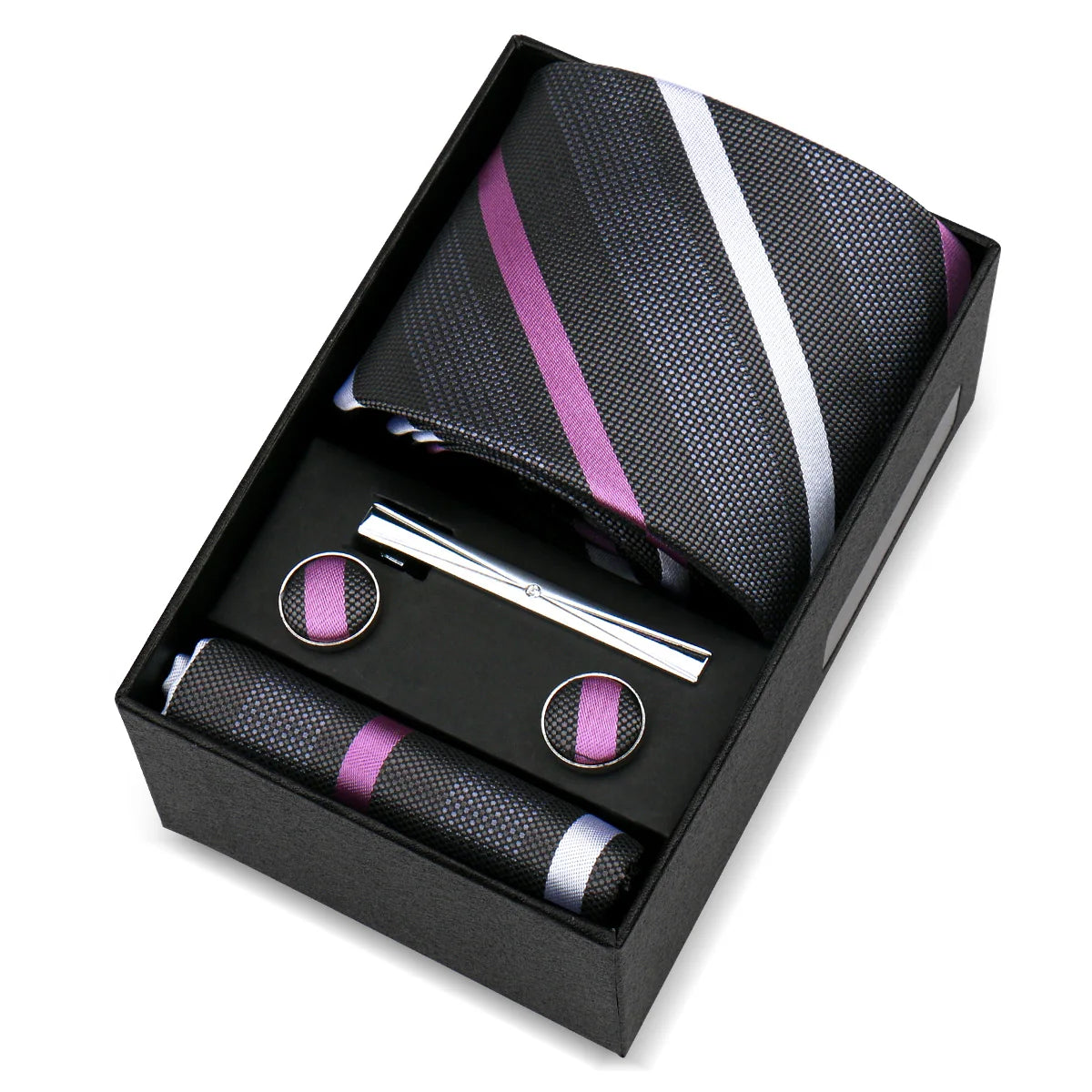 Luxury 8cm Tie For Men Handkerchief Cufflink Tie Clip Set Man Wedding Gravata Suit Accessories Brand Business Necktie Box Gift