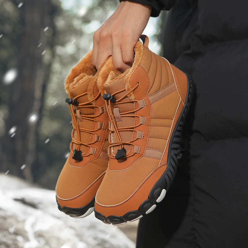 Winter Men Women Boots Leather Waterproof Anti-slip Wear-resistant Casual Outdoor Climbing Sneakers Warm Slip On Ankle Shoes