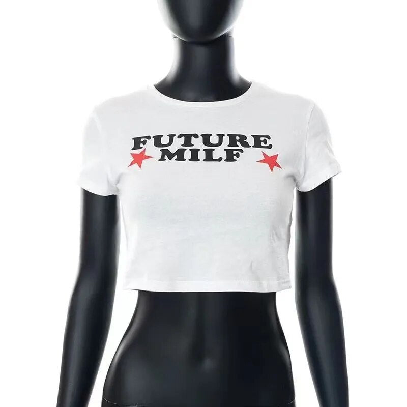 Y2k Women T Shirts Future Milf Star Fashion Women Crop Top Harajuku Streetwear Slim Tshirt Tops Summer Sexy Party Femme Clothes