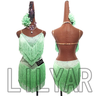 Latin Dance Dress Competition Costumes Skirt Performing Rhinestones Adult Children Tassel Various Color Red White